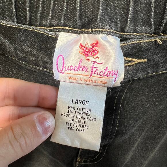 Quacker Factory Black Sequin Hearts Chain Denim Jeans Large Vintage - Picture 4 of 7